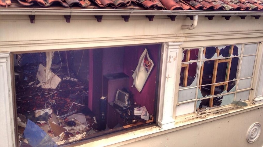 Damage to a dance studio on the second floor of the building.