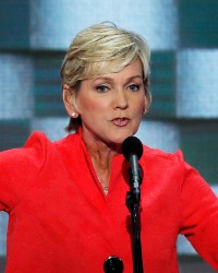 Jennifer Granholm speaks during the final day of the Democratic National Convention in Philadelphia in 2018