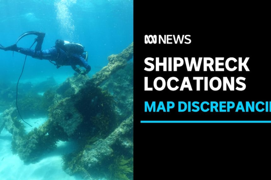 Shipwreck Locations, Map Discrepancies: A scuba diver swims over an underwater shipwreck.
