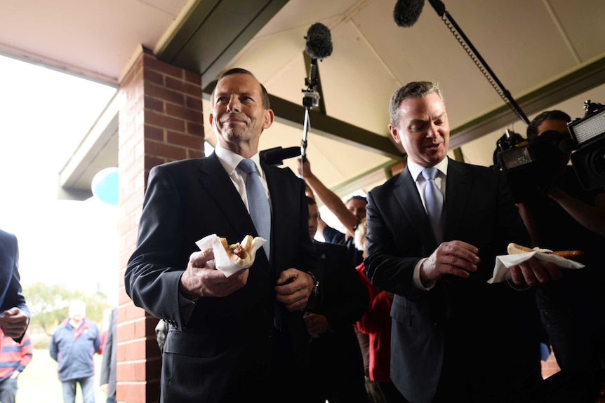 Opposition Leader Tony Abbott campaigns with Christopher Pyne