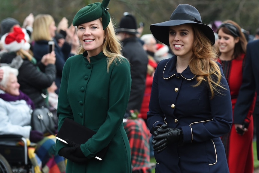 Autumn Phillips and Princess Beatrice attend the church service at Sandringham.