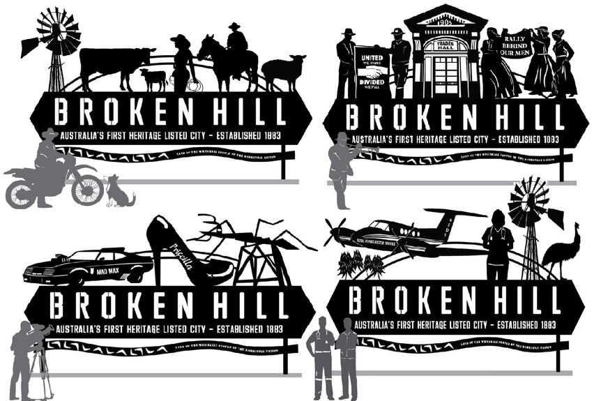 Four black-and-white designs promoting Broken Hill.
