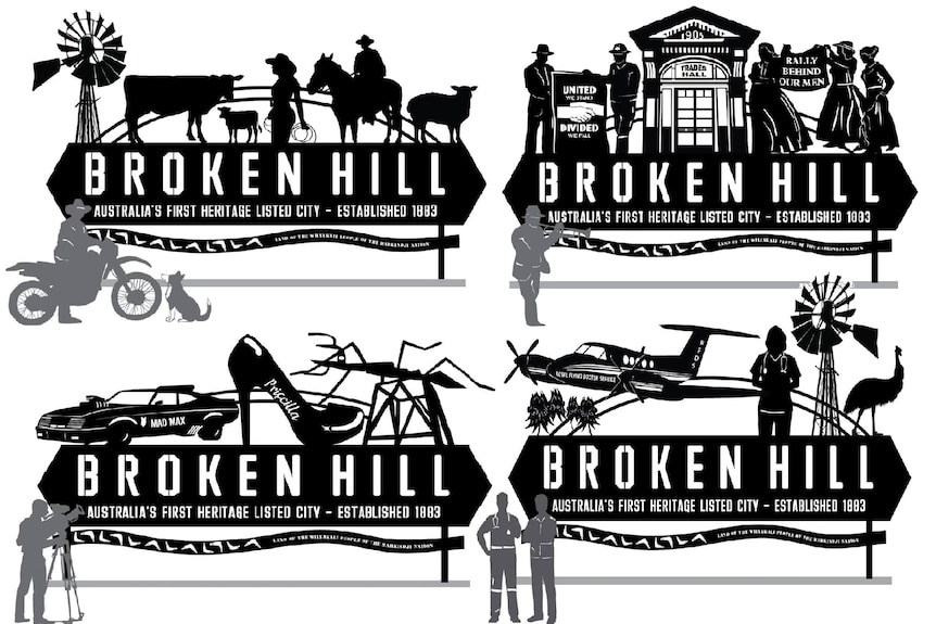 Four black-and-white designs promoting Broken Hill.