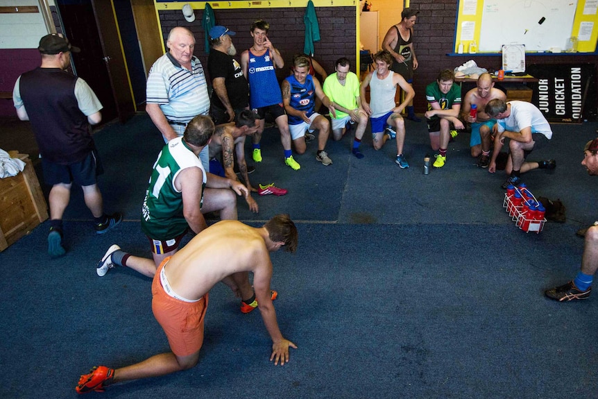 Lewis McCulloch visits the boys at training, Tasmania.