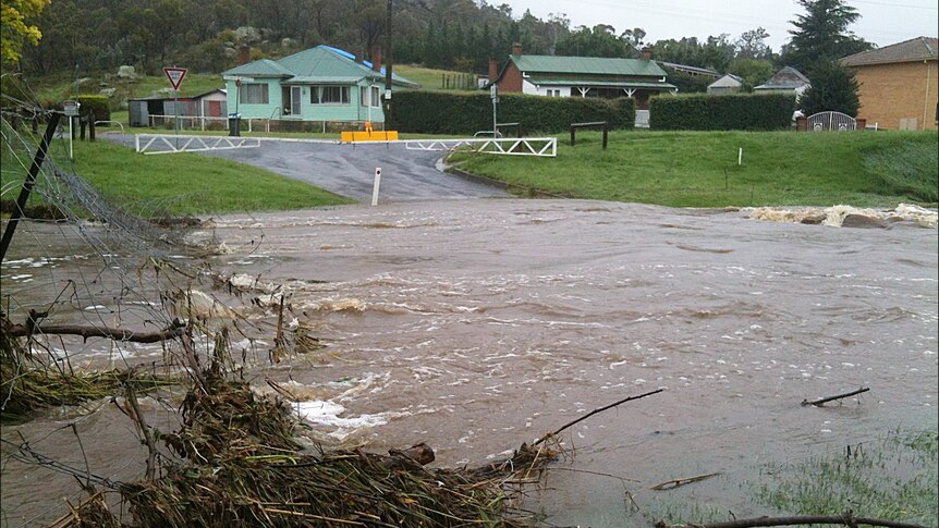Debris in Back Creek in the flooded NSW town of Cooma, on March 1, 2012.