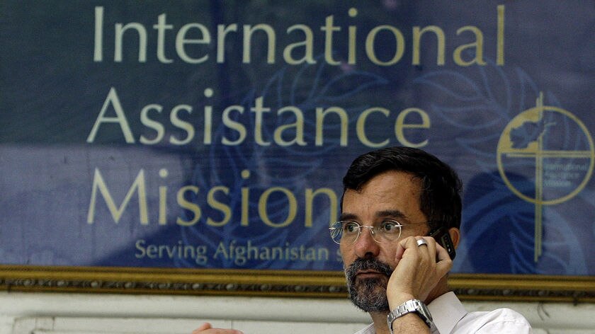 Staff killed: Dirk Frans, director of the International Assistance Mission, at his office in Kabul.