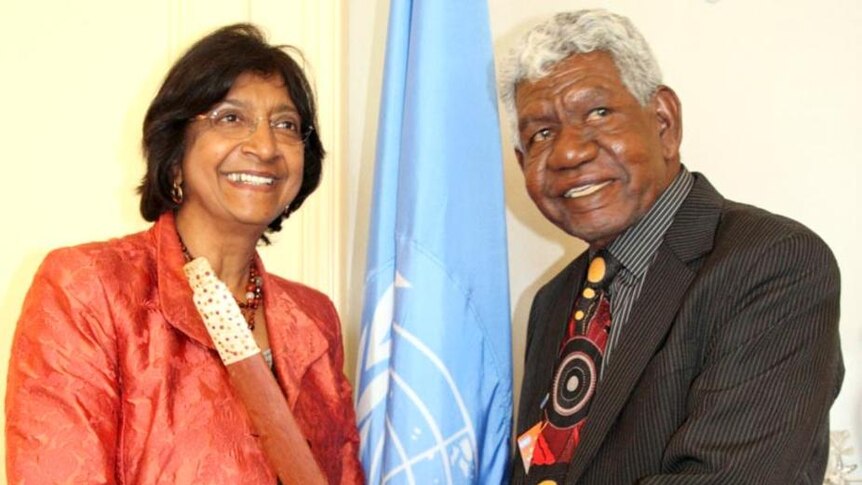 LtoR Navi Pillay and Rev Dr Djiniyini Gondarra OAM meet in Geneva