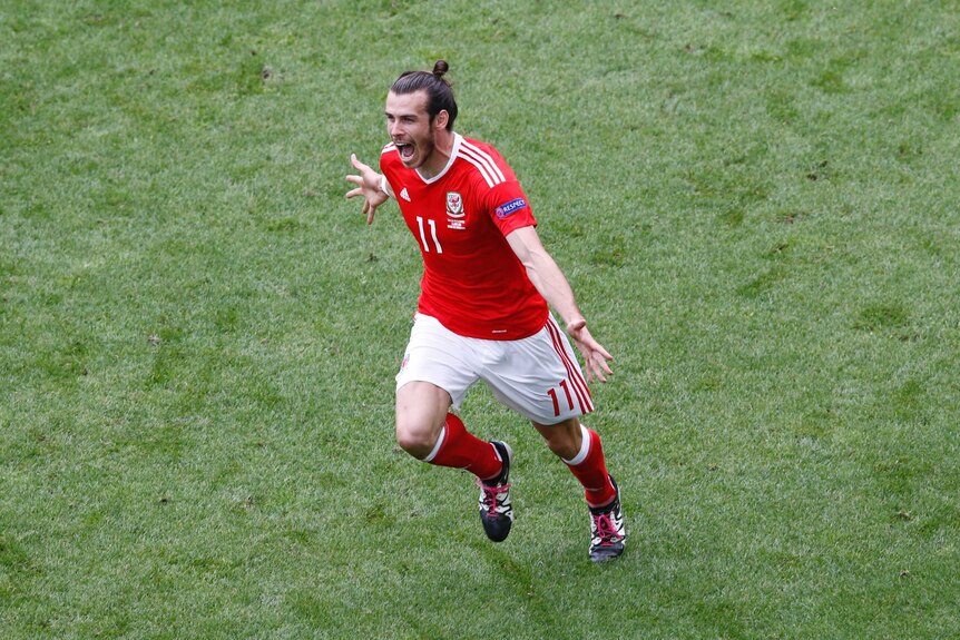 Gareth Bale celebrates goal against Slovakia