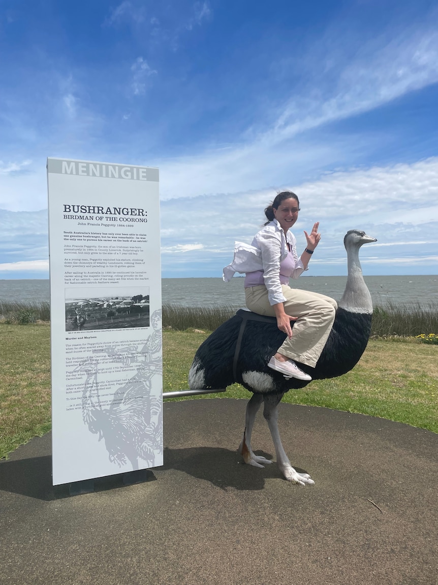 Petria Ladgrove riding the ostrich