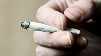 A close-up of a hand holding a joint.
