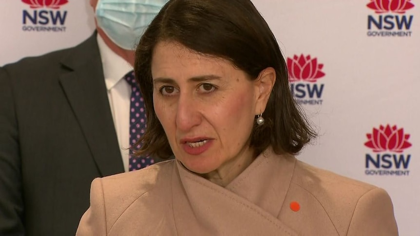 New South Wales Premier Gladys Berejiklian speaking at a press conference about coronavirus.