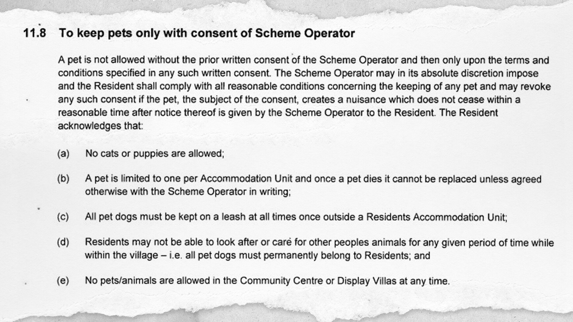 A pets policy in a contract.