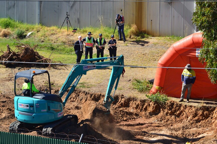 An excavator digs up an area of the New Castalloy site in Adelaide's North Plympton in a new search for the Beaumont children