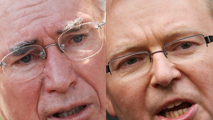 John Howard and Kevin Rudd: The poll was taken before their debate on Sunday