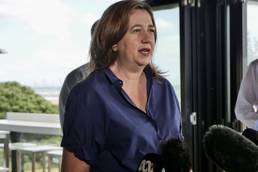 Palaszczuk speaking at a press conference.