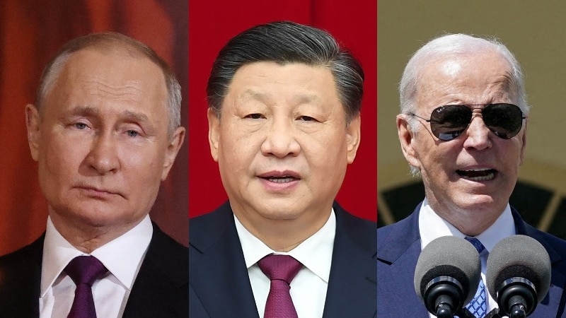 A composite image of Vladimir Putin, Xi Jinping and Joe Biden