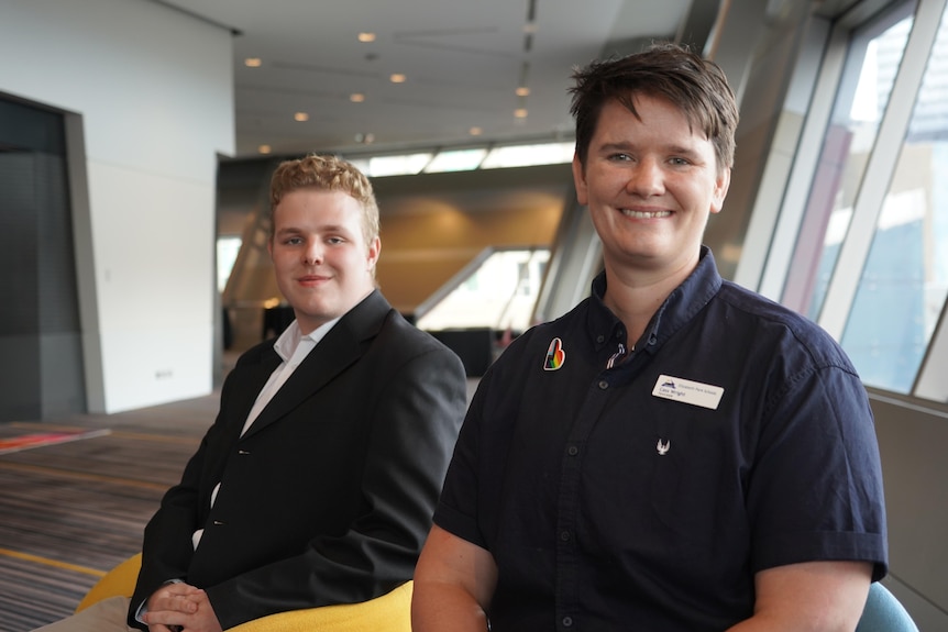 A student and a teacher at the Adelaide Convention Centre.