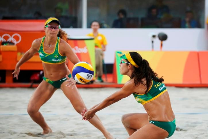 Talita and Larissa from Brazil beach volleyball team playing in the women's quarterfinal in Rio