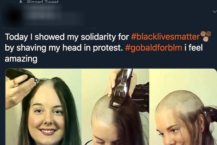 A Twitter post falsely claiming to be an individual who shaved their head for the Black Lives Matter movement