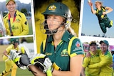 Multiple images of Meg Lanning in an Australia cricket uniform.