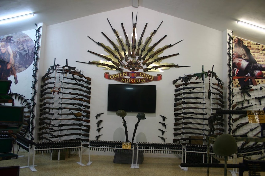 A shot of guns on the wall in Gympie