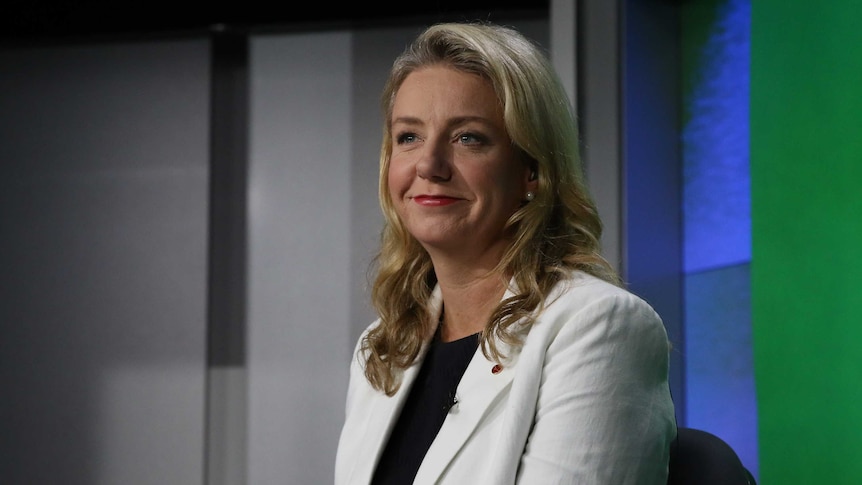 Deputy Nationals Leader Bridget McKenzie in the ABC's Parliament House Studios. She's wearing a white blazer.