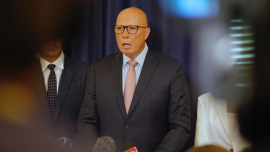 Australian Opposition Leader Peter Dutton speaks during a press conference.