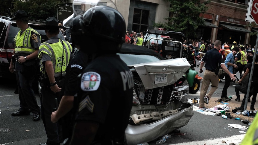 A car ploughs into protesters in Charlottesville. (Photo: Reuters/Justin Ide)