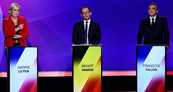 French presidential candidates Marine Le Pen, Benoit Hamon and Francois Fillon
