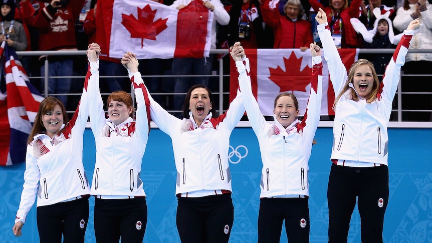 Canada's women's curling team celebrates winning gold