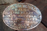 A data plate from a US Navy 10-man balsawood and canvas life raft.