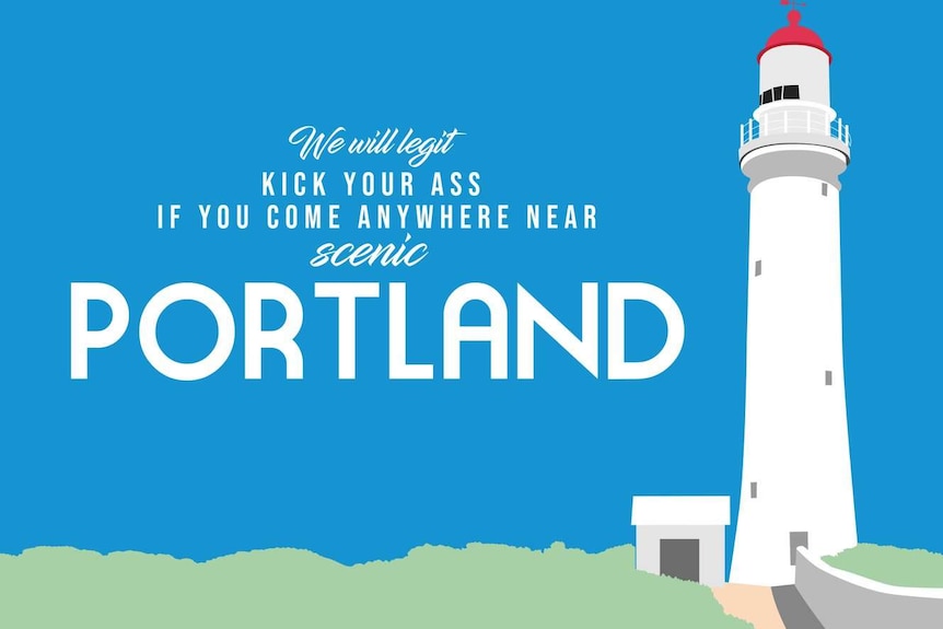 A joke promotional poster for the town of Portland