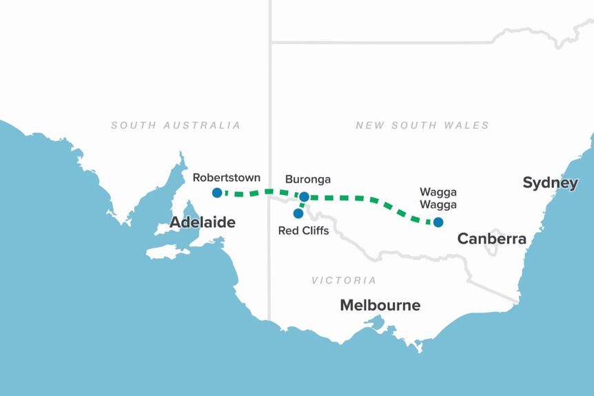 Un mapa que muestra dónde irá el interconector entre Australia Meridional y Nueva Gales del Sur.