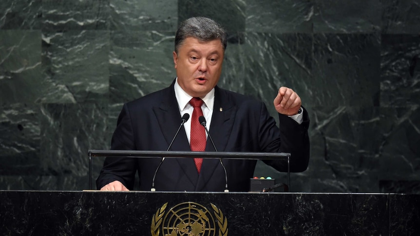 Ukrainian president Petro Poroshenko address the UN