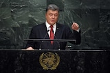 Ukrainian president Petro Poroshenko address the UN