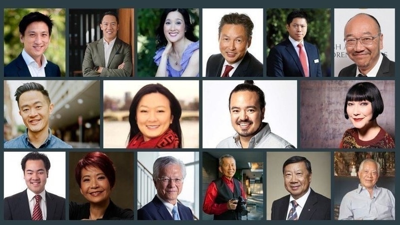 A collage of 16 profile photos of Chinese-Australian smiling.