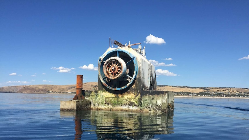 Wreck of a wave energy generator off Carrickalinga.