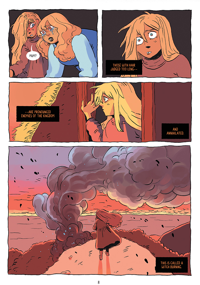An excerpt from comic Witchy by Ariel Ries featuring colourful illustrations of a crying mother and young daughter.