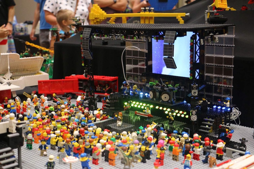 Lego mosh pit on display.