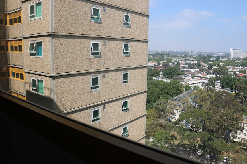 The view from the 18th floor of the Flemington housing commission flats in Melbourne.