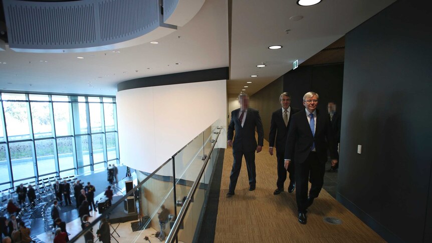 Then prime minister Kevin Rudd and attorney-general Mark Dreyfus tour the ASIO headquarters in July 2013.