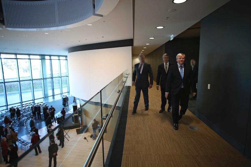 Then prime minister Kevin Rudd and attorney-general Mark Dreyfus tour the ASIO headquarters in July 2013.