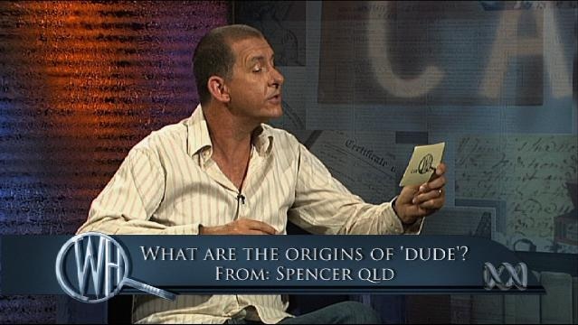 Presenters sit on set, text overlay reads "What are the origins of 'dude'?"