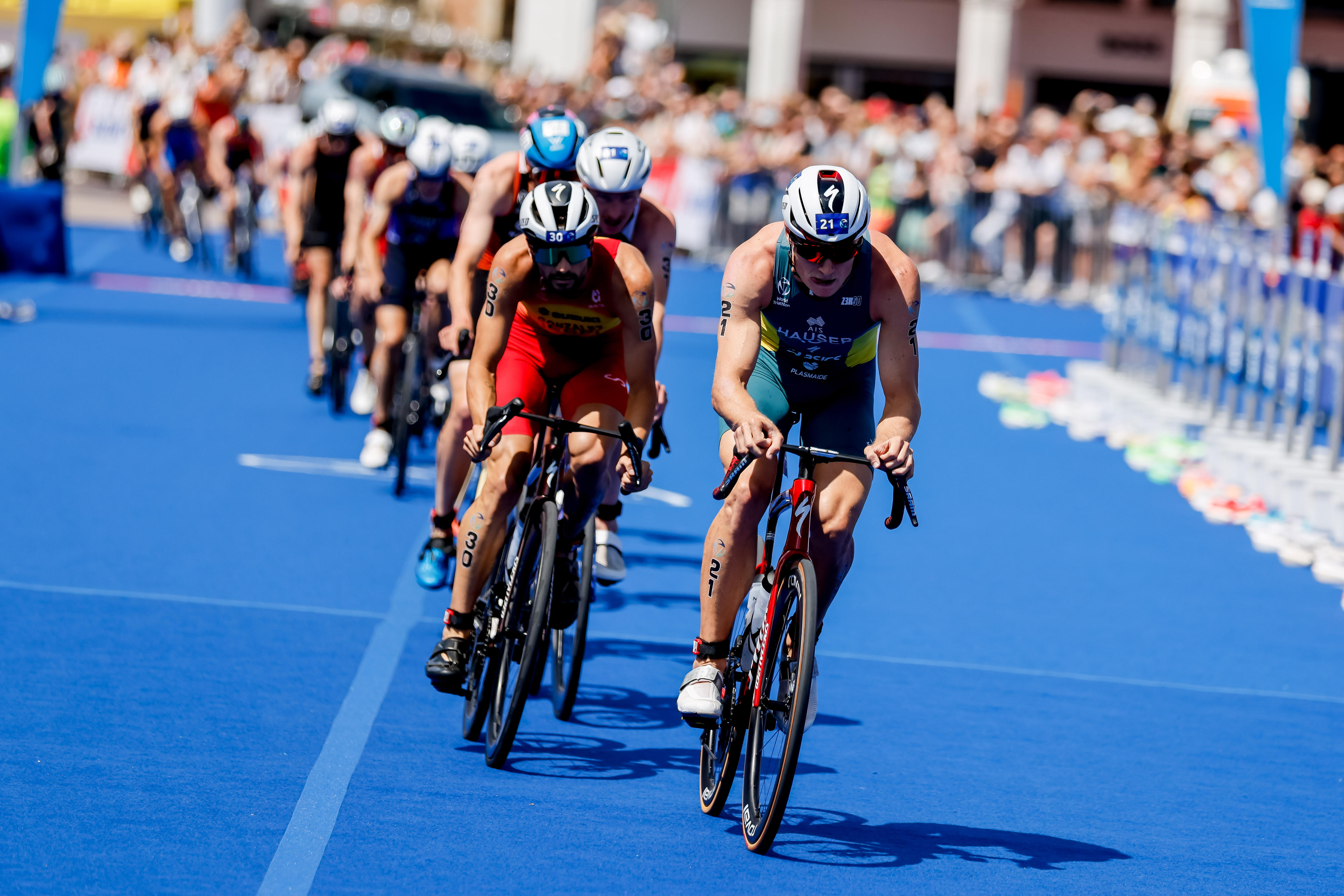 Matt Hauser leads on the bike