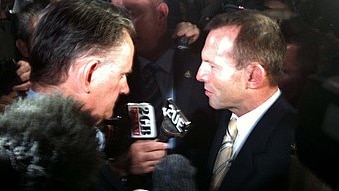 Former Labor leader Mark Latham interviews Opposition Leader Tony Abbott August 12, 2010. (ABC News: Nick Harmsen)