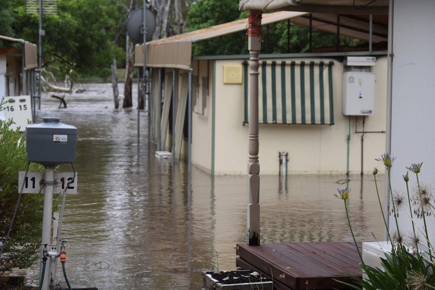 Floodwaters are rising at the Euroa caravan park.
