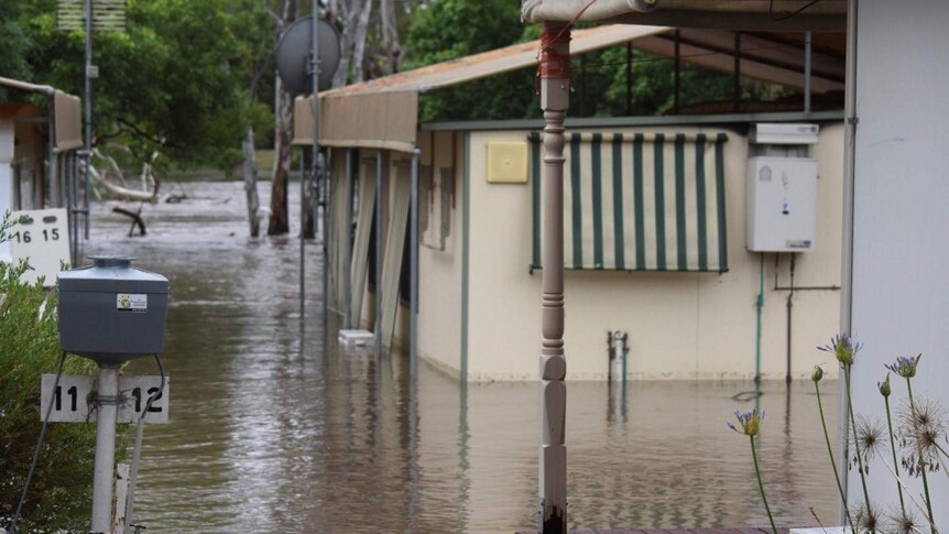 Floodwaters are rising at the Euroa caravan park.