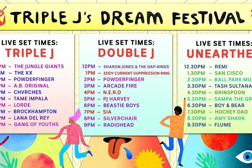 The set times for Dream Festival across the triple j, Double J, and Unearthed 'stages'