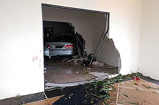 The entry point where the 78yo's car crashed into the church; the driver was shaken but unhurt.