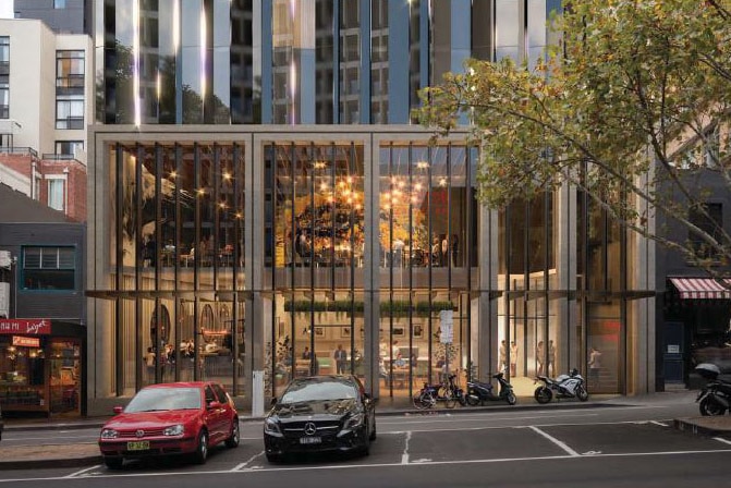 An artist's impression of Buchan and Nikken Sekkei's proposed hotel in Russell Street, Melbourne.